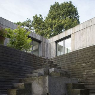 Patterned concrete staircase of Guna House