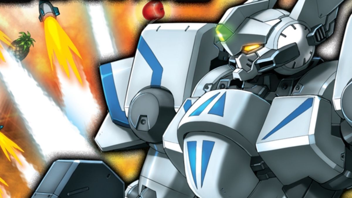 A silver and blue mech during one of the best DS games, Bangai-O Spirits.
