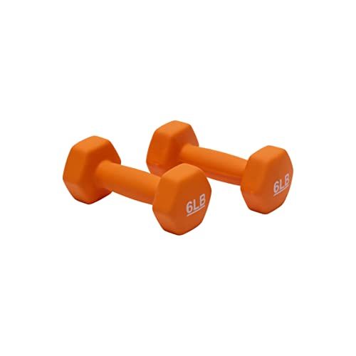 Amazon Basics Neoprene Dumbbell Hand Weights, Hexagon Shape, 6 Pounds, Exercise, Orange, Pair