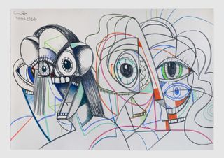 George Condo, Parallel Lives, 2020, wax crayon on paper. © Courtesy the artist and Hauser & Wirth
