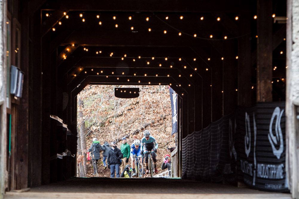 Katie Compton (Trek) leads into the Bike Barn