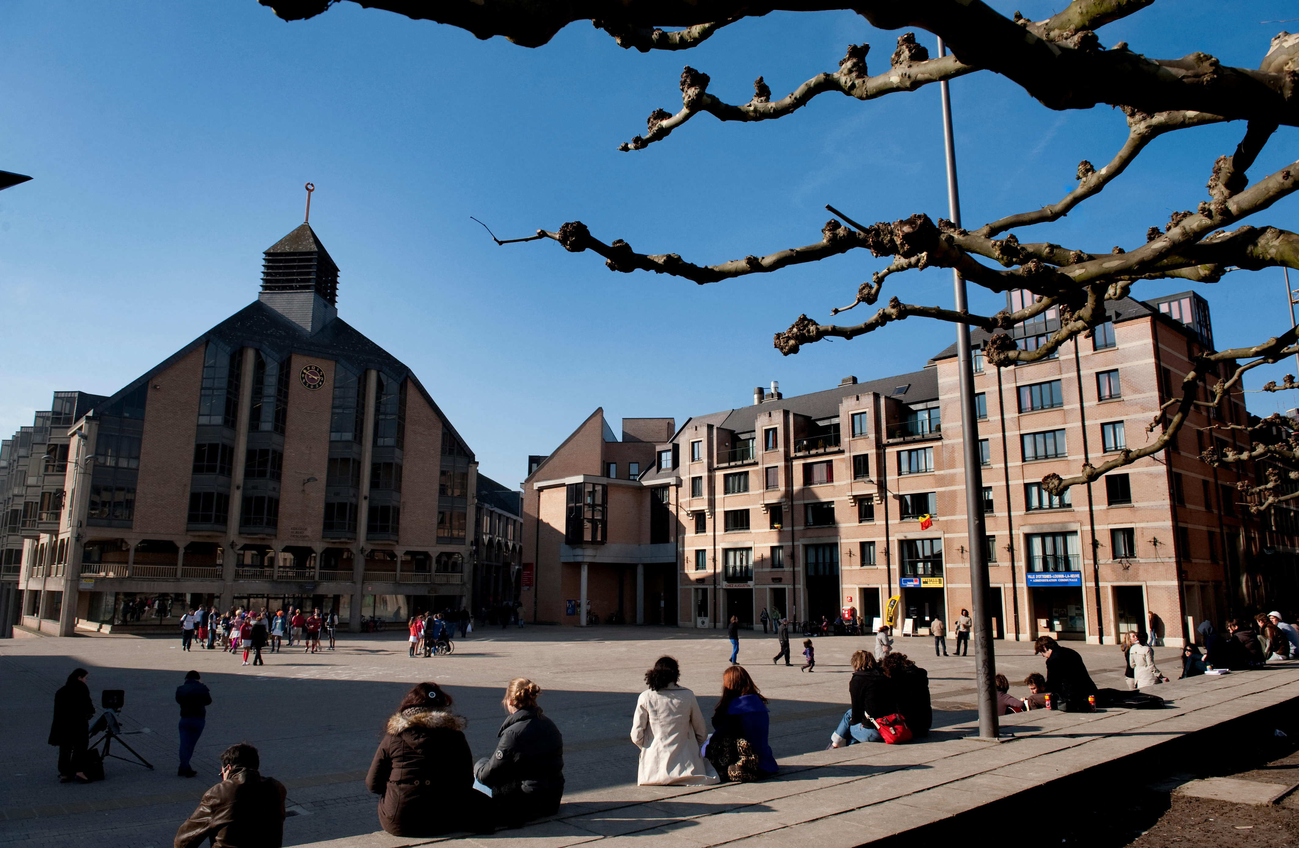 The centre of Louvain la Neuve, featuring the school of theology, which itself looks like a church