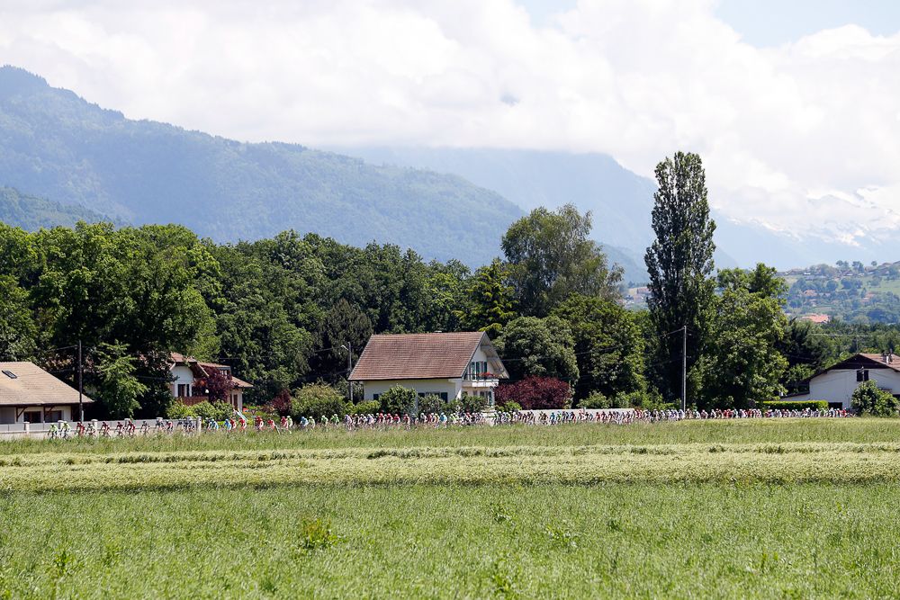 The peloton in action during stage 1 at criterium du Dauphine