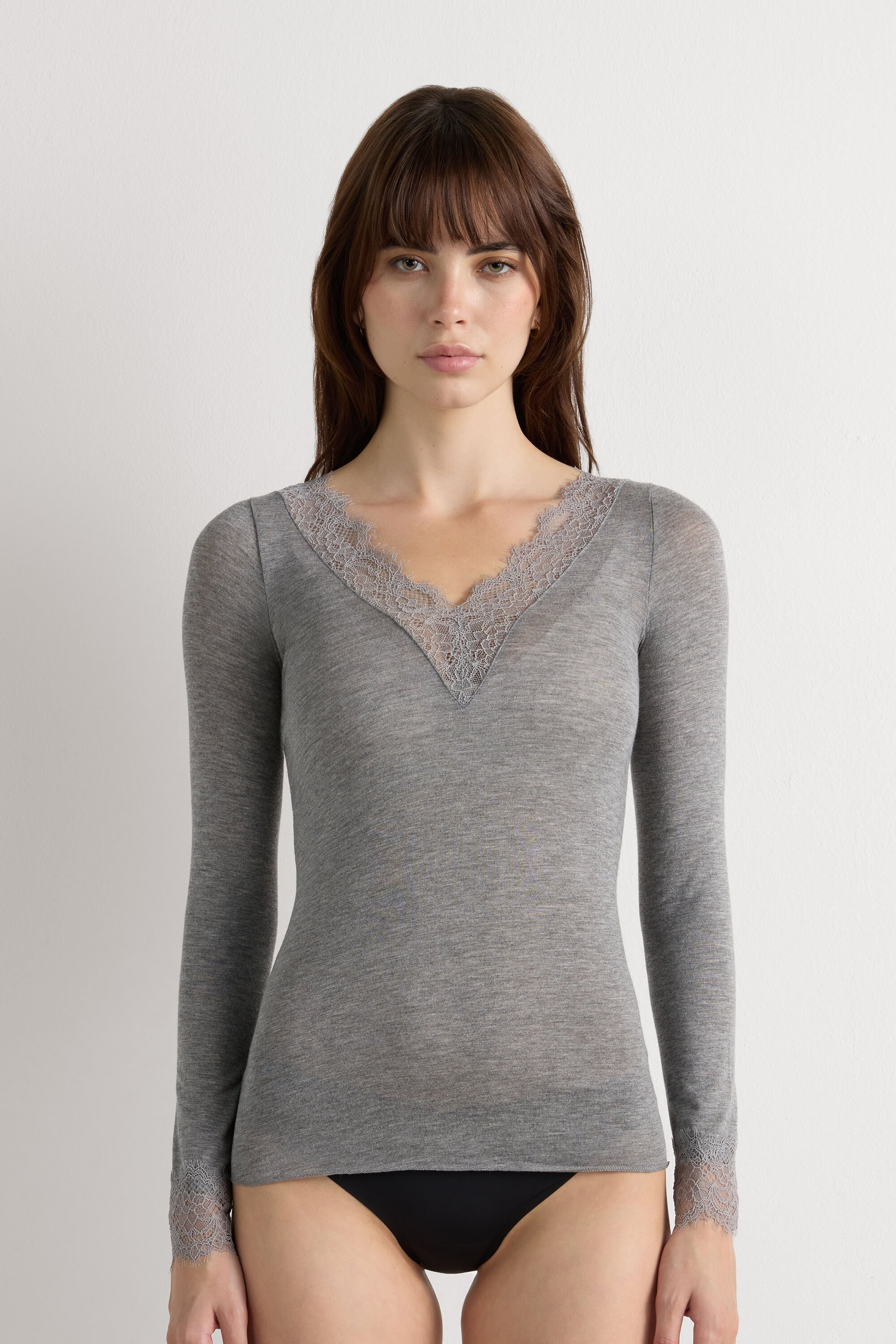 Intimissimi, Modal Cashmere Ultralight Long Lace Shirt