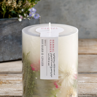 candle with rhubarb and ginger candle with gorgeous floral