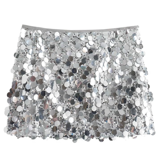 Suyggck Women's Sequin Mini Skirt Trendy Sparkly Short Skirt for Night Out Club Party Concert Silver