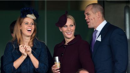 Princess Beatrice, Zara Tindall and Mike Tindall laughing