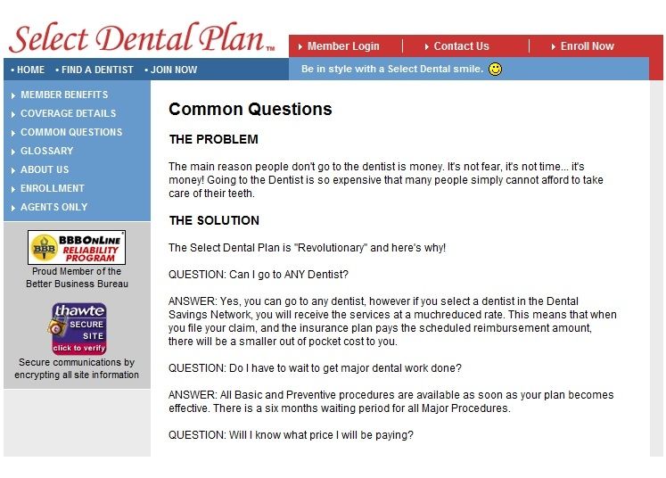 Select Dental image: This is the FAQ section. Here, customers can read the most common questions asked by other customers and read the answers about it as well.
