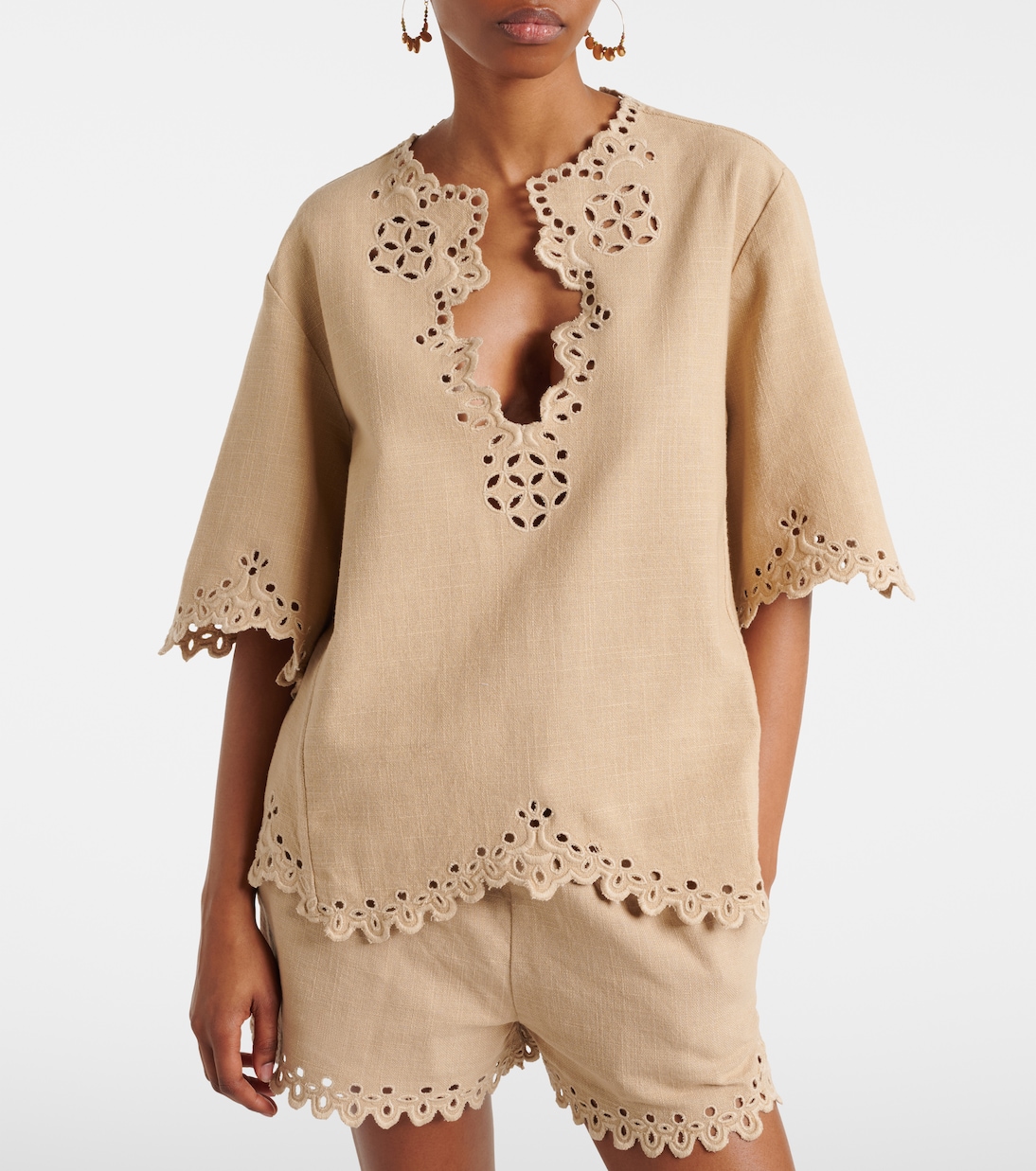 Shana Embroidered Cotton Top in Beige - Marant Etoile