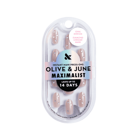 Olive &amp;amp; June Instant Mani Maximalist Medium Oval Press-On Nails, Diamond Chrome Mani, 42 Pieces