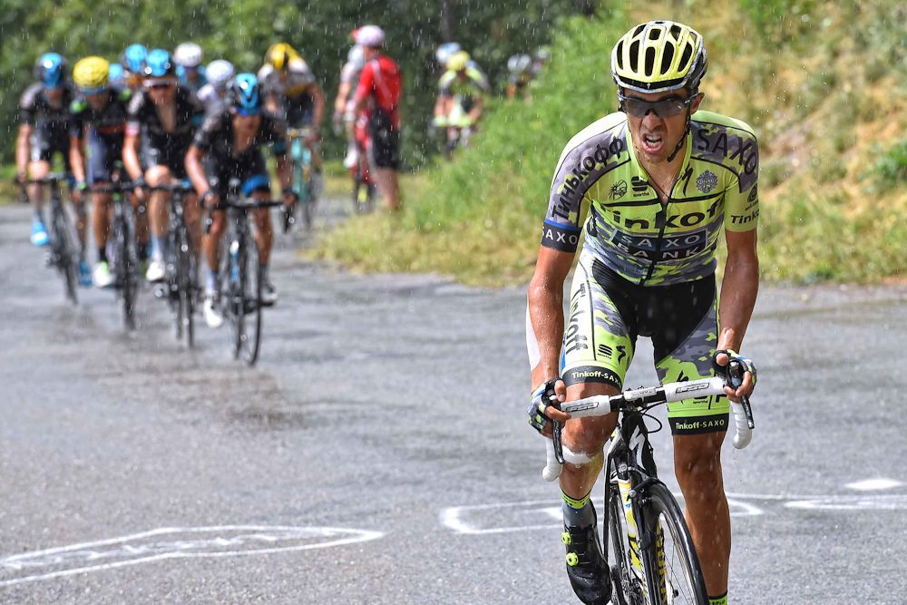Alberto Contador attacks the GC group during stage 19