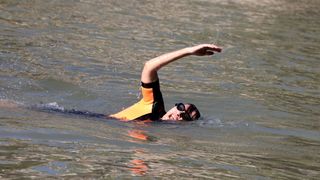 Paris mayor Anne Hildago swims in the Seine to publicise that it's clean enough for the Paris Olympics 2024