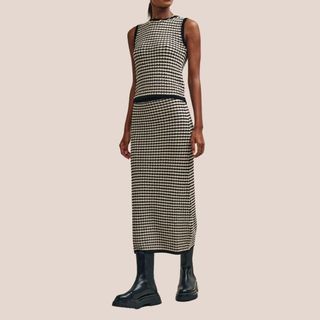 Black Stripe Mock-Crochet Midi Skirt