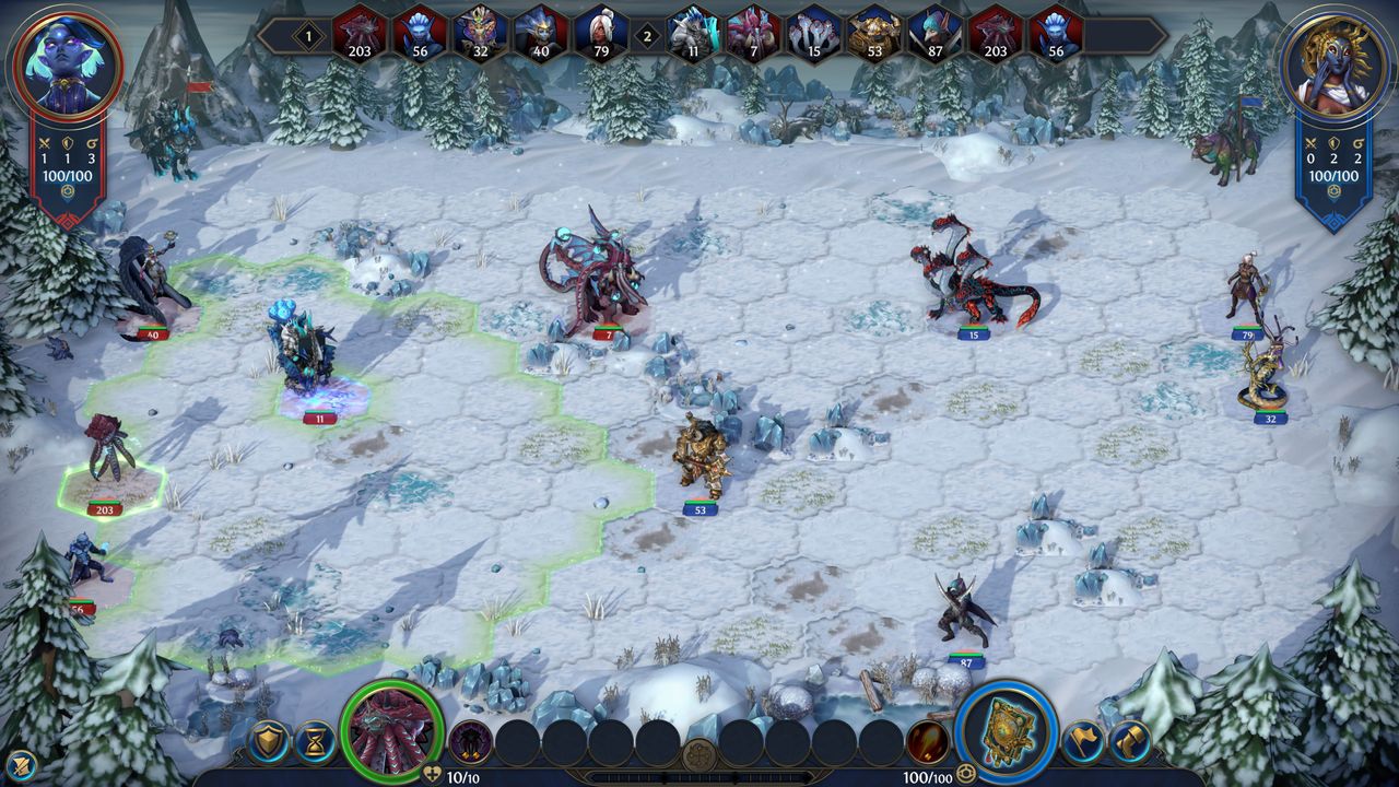 Heroes of Might and Magic: Olden Era big preview screenshots of expanded battlefield with extea hexes added in the demo update