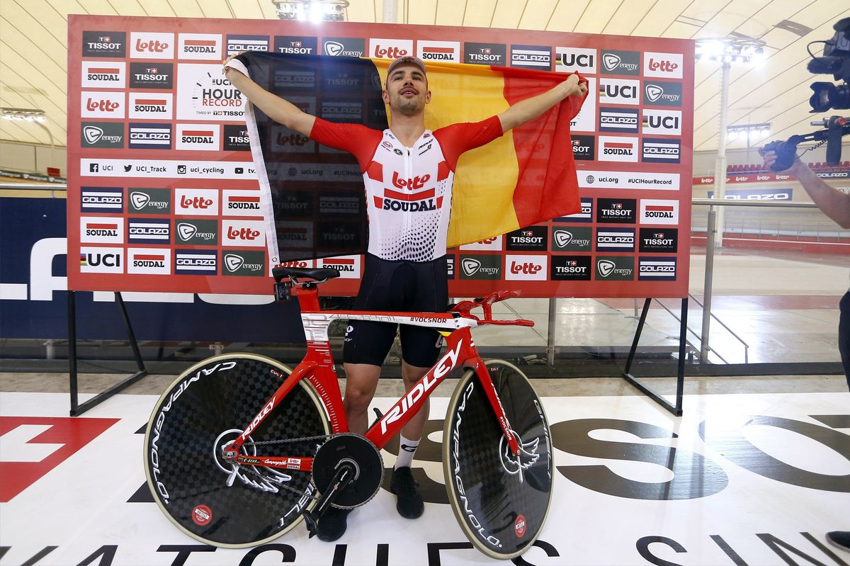Belgian pride: Lotto Soudal's Victor Campeanaerts celebrates breaking the Hour Record