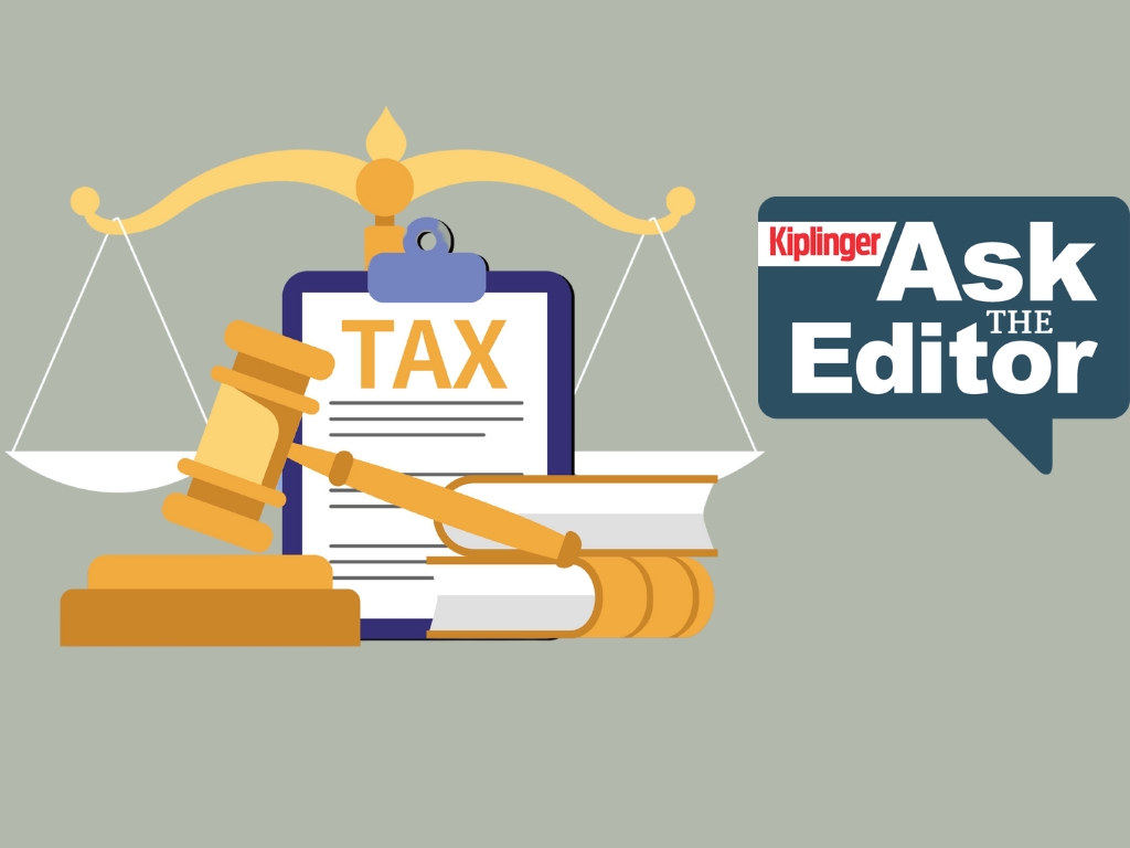 Ask the Editor logo next to a clipboard with the word tax on it and a gavel and scales denoting justice.