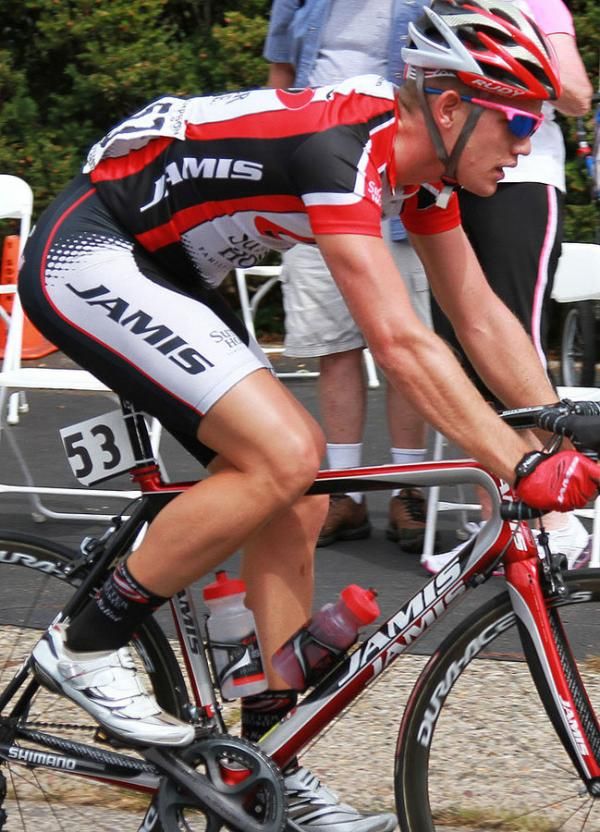 Fourth generation cyclist Jackie Simes (Jamis/Sutter Home) finds his place in one of many breaks today.