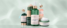 Cosmetics in green bottles