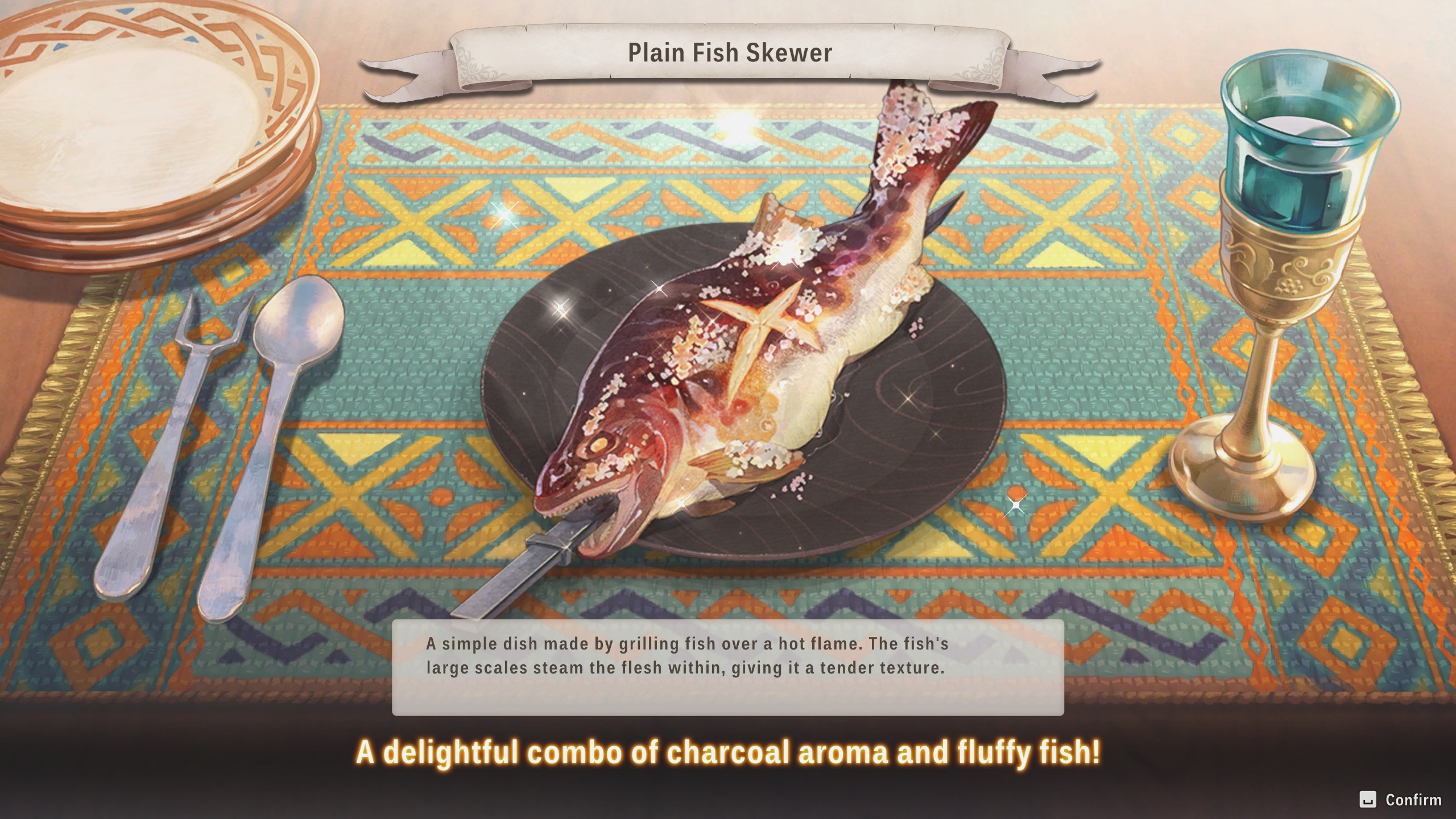 A fish on a plate for a meal in Monster Hunter Stories 3: Twisted Reflection