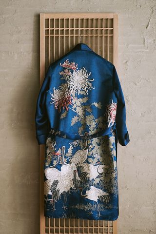Evening jacket and a silk scarf embroidered by a Chinese artist