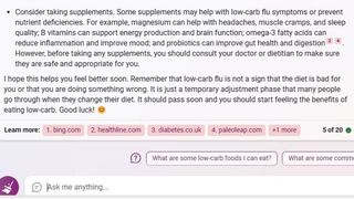 I asked Bing Chat about my diet issues and it responded with some helpful advice such as taking supplements.