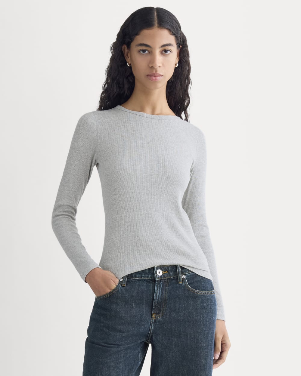 The Luxe Rib Long-Sleeve Crew | Classic Heather Grey - Xxs
