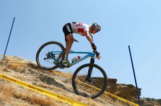 Kathrin Stirnemann competes in the Women's Cross-country Mountain Bike Cycling during day one of the Baku 2015 European Games at Mountain Bike Velopark on June 13, 2015 in Baku, Azerbaijan.