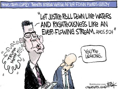 Political cartoon U.S. James Comey tweets Michael Flynn Russia investigation