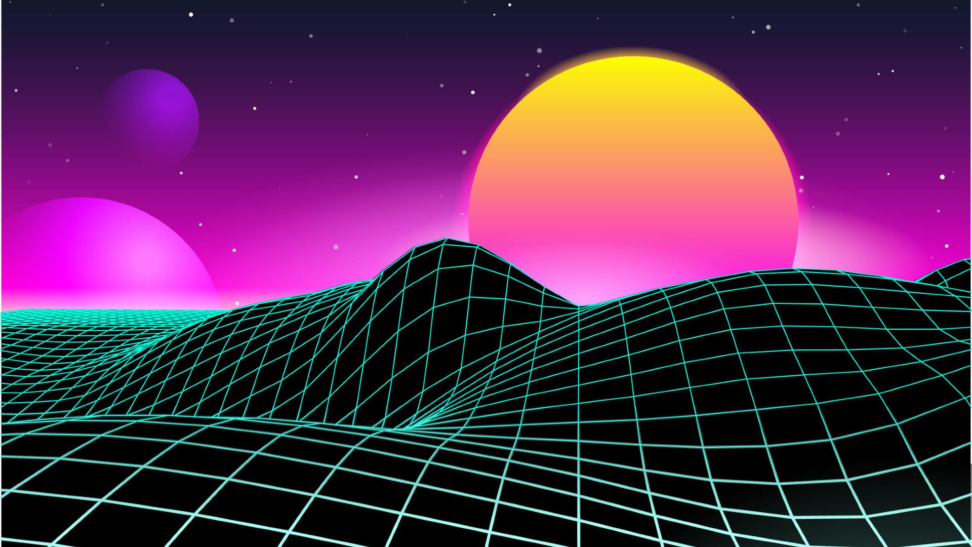 A ball of yellow and pink sits behind a wall of pink gas with ripples of black and green gridded fabric in the foreground.