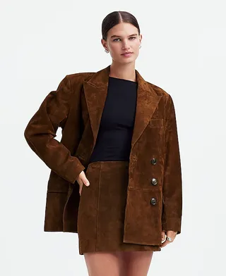 Alexa Chung untuk Madewell, Blazer Double-Breasted dari Suede