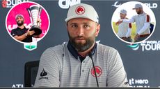 Jon Rahm chats during his press conference 