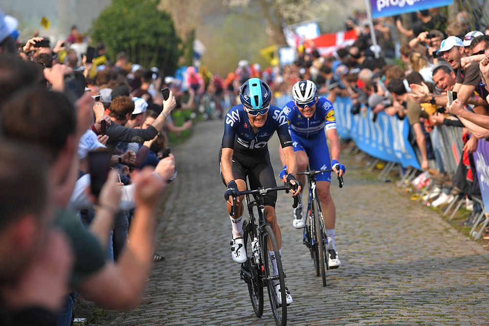 Dylan Van Baarle of The Netherlands and Team Sky / Kasper Asgreen of Denmark and Team Deceuninck-Quickstep on the Paterberg