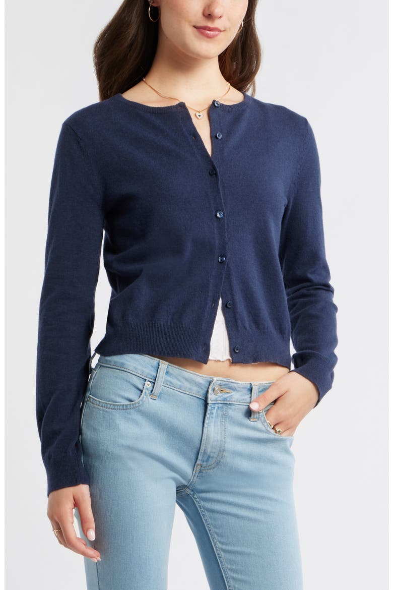 Crewneck Cotton Blend Cardigan