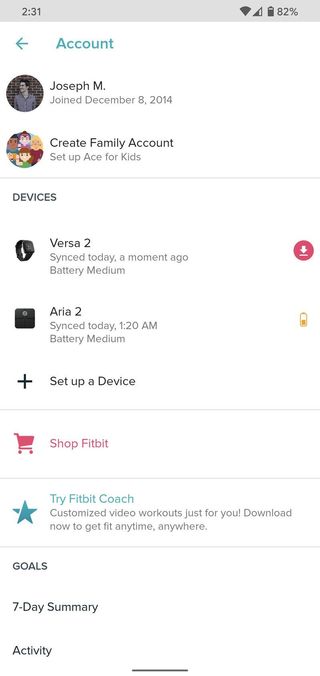 Fitbit account page