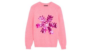Best christmas jumpers illustrated with a pink M&S snowflake jumper