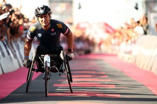 CERVIA ITALY SEPTEMBER 21 Alex Zanardi of Italy crosses the finish line in IRONMAN Italy on September 21 2019 in Cervia Italy Photo by Bryn LennonGetty Images for IRONMAN