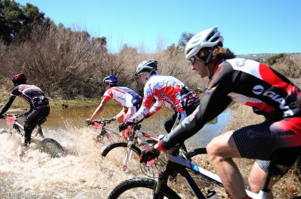 Dana Weber and others on the barely-rideable water crossing