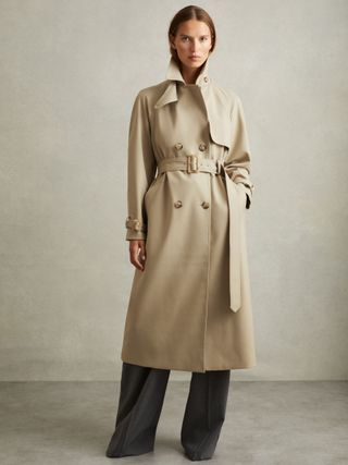 Darcie Khaki Double Breasted Belted Trench Coat