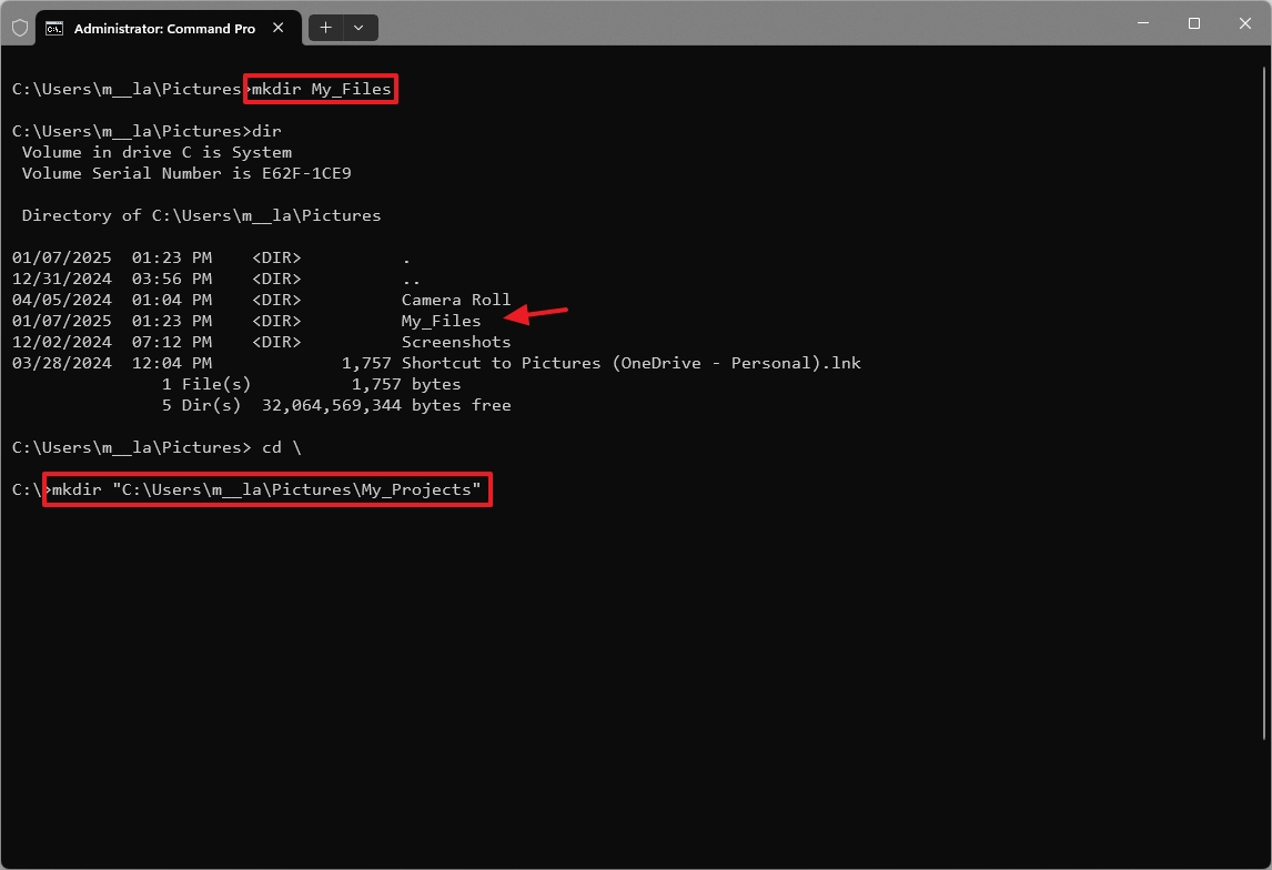 Command Prompt mkdir command