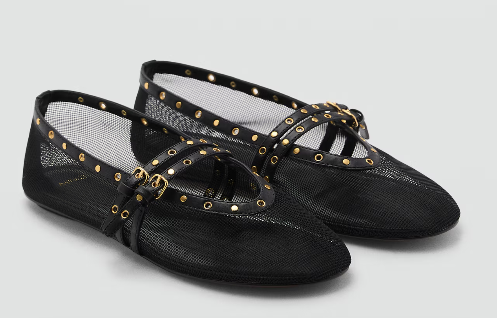 Mesh ballerina flats with die-cut details