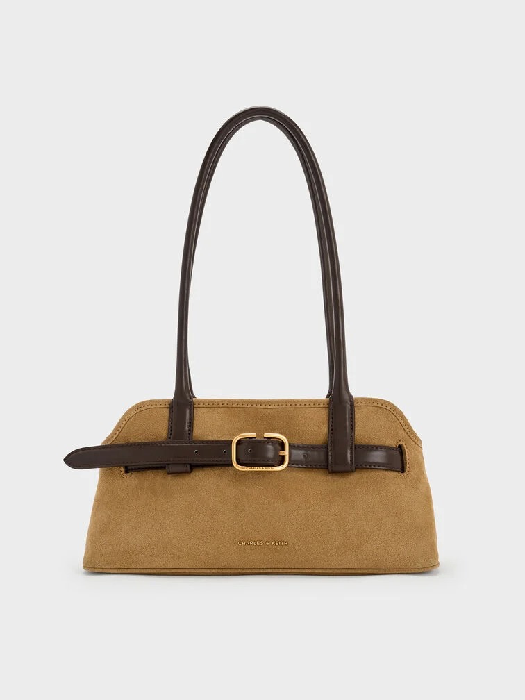 Victoria Recycled Suede Belted Elongated Shoulder Bag 