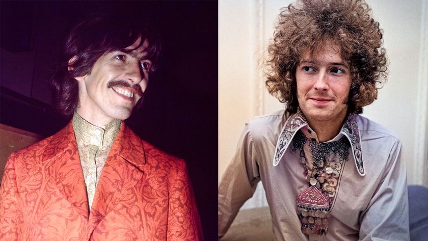 LEFT: George Harrison stands smiling in a red jacket on June 30, 1967 RIGHT: Eric Clapton of Cream shows off his curly hair that is created for him by a West End hairdresser. 20th June 1967. 