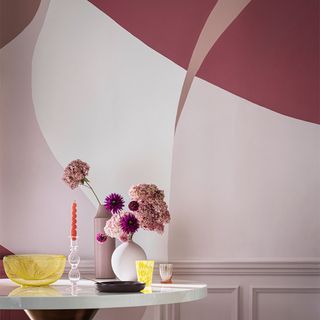 best colour combinations, Pink wall with flower in vase and candle