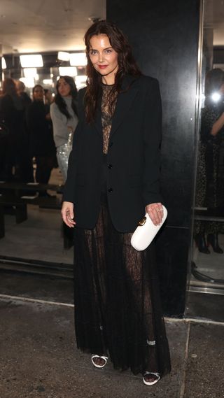 Katie Holmes wearing sheer black lace dress