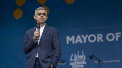 Mayor of London Sadiq Khan addresses an Eid al-Fitr celebration in Trafalgar Square