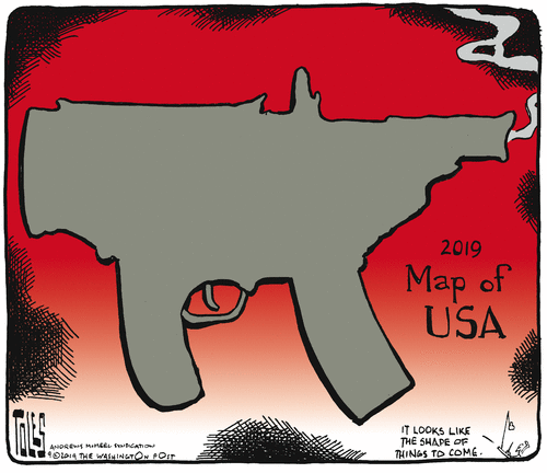 Political Cartoon U.S. Shape of Things To Come Guns Mass Shootings