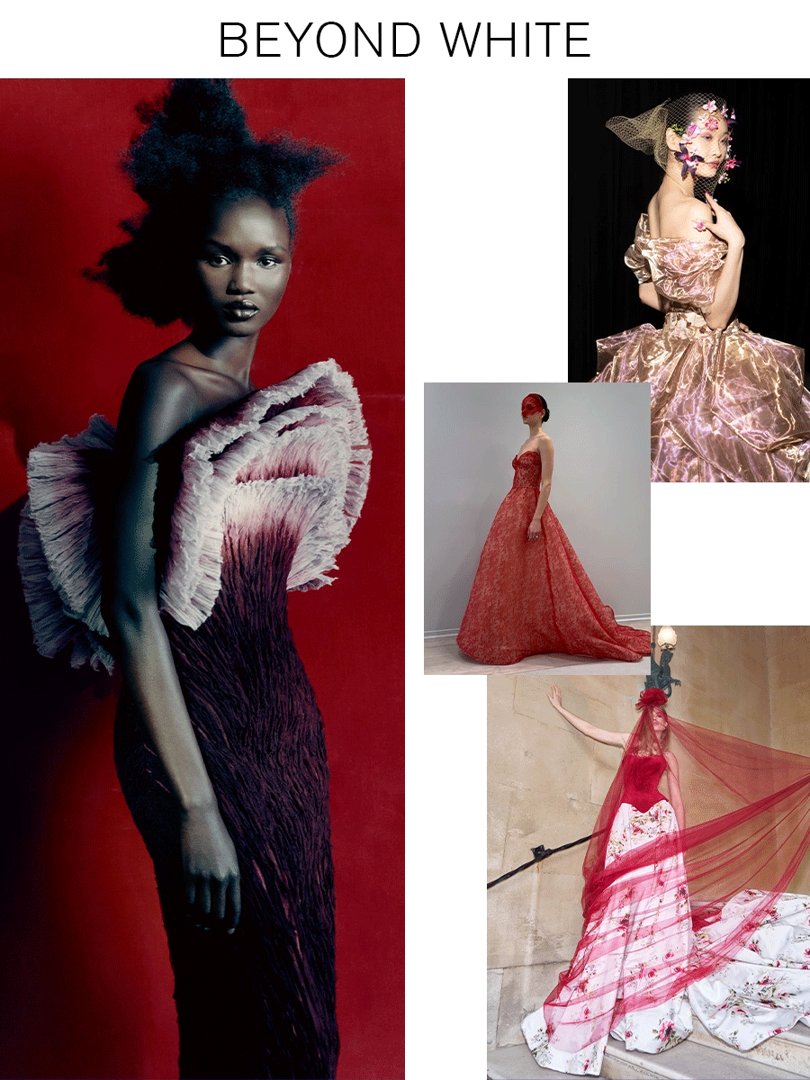 A collage of non-white wedding dresses.