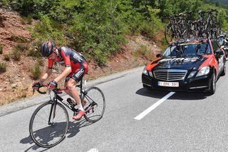 Tejay van Garderen struggles during stage 17 of the Tour de France before eventually abandoning.
