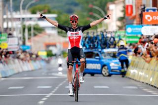 ISSOIRE FRANCE MAY 30 Brent Van Moer of Belgium and Team Lotto Soudal stage winner celebrates at arrival during the 73rd Critrium du Dauphin 2021 Stage 1 a 1818km stage from Issoire to Issoire UCIworldtour Dauphin on May 30 2021 in Issoire France Photo by Bas CzerwinskiGetty Images