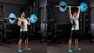 Man demonstrates two positions of the overhead press